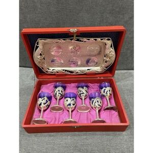 Vintage Nikko Dragon Cobalt Blue Cordial Saki Set‎ 6 Glasses with Tray & Case